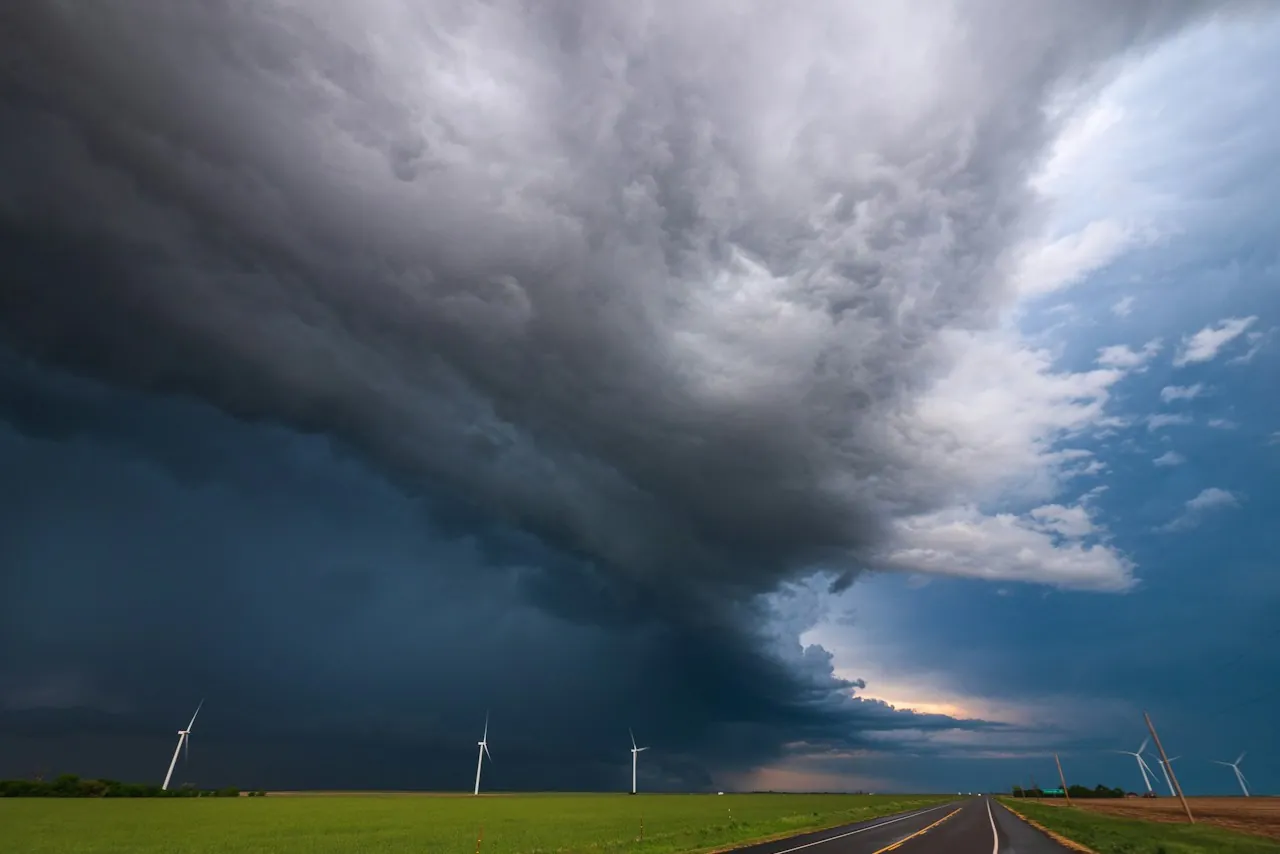 Roof Replacement in La Porte — a supercell storm over a highway